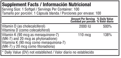 Vitamina D3 + K2 100SOFTGELS