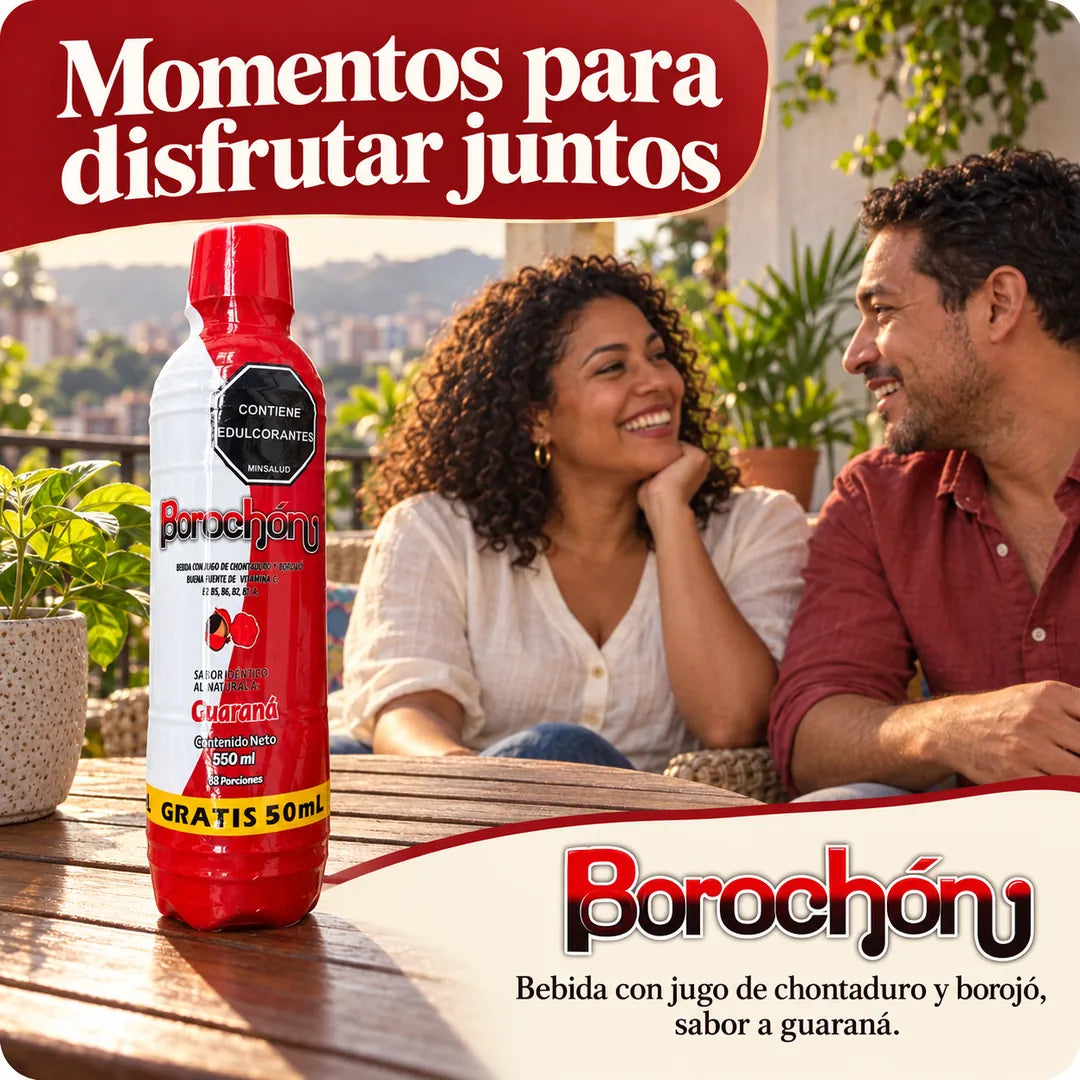 Borochon · Bebida con jugo de borojó y chontaduro · Sin cafeína · 550 ml
