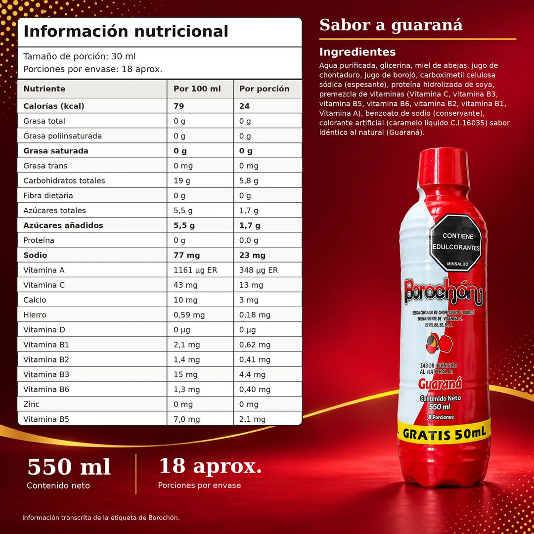 Borochon · Bebida con jugo de borojó y chontaduro · Sin cafeína · 550 ml
