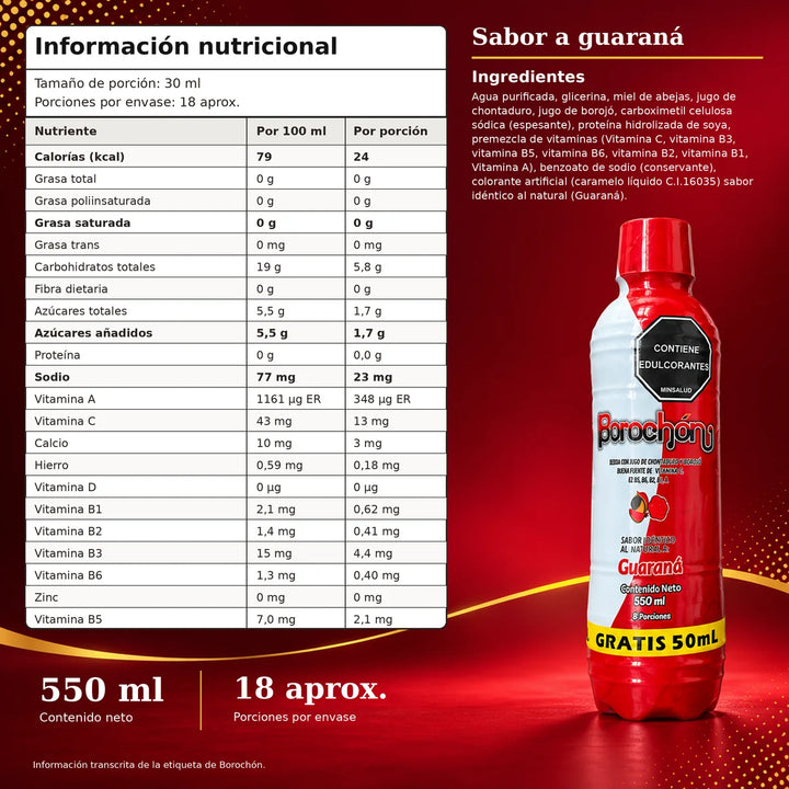 Borochon · Bebida con jugo de borojó y chontaduro · Sin cafeína · 550 ml