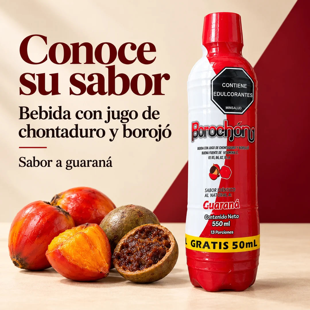 Borochon · Bebida con jugo de borojó y chontaduro · Sin cafeína · 550 ml