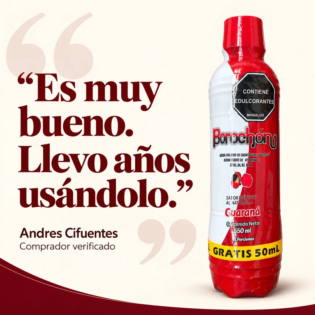 Borochon · Bebida con jugo de borojó y chontaduro · Sin cafeína · 550 ml