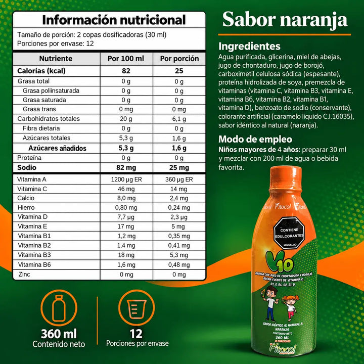 V10 Multivitamínico para Niños con Chontaduro y Borojó · Jarabe 360 ml